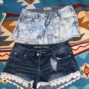TWO pair of juniors blue jean shorts